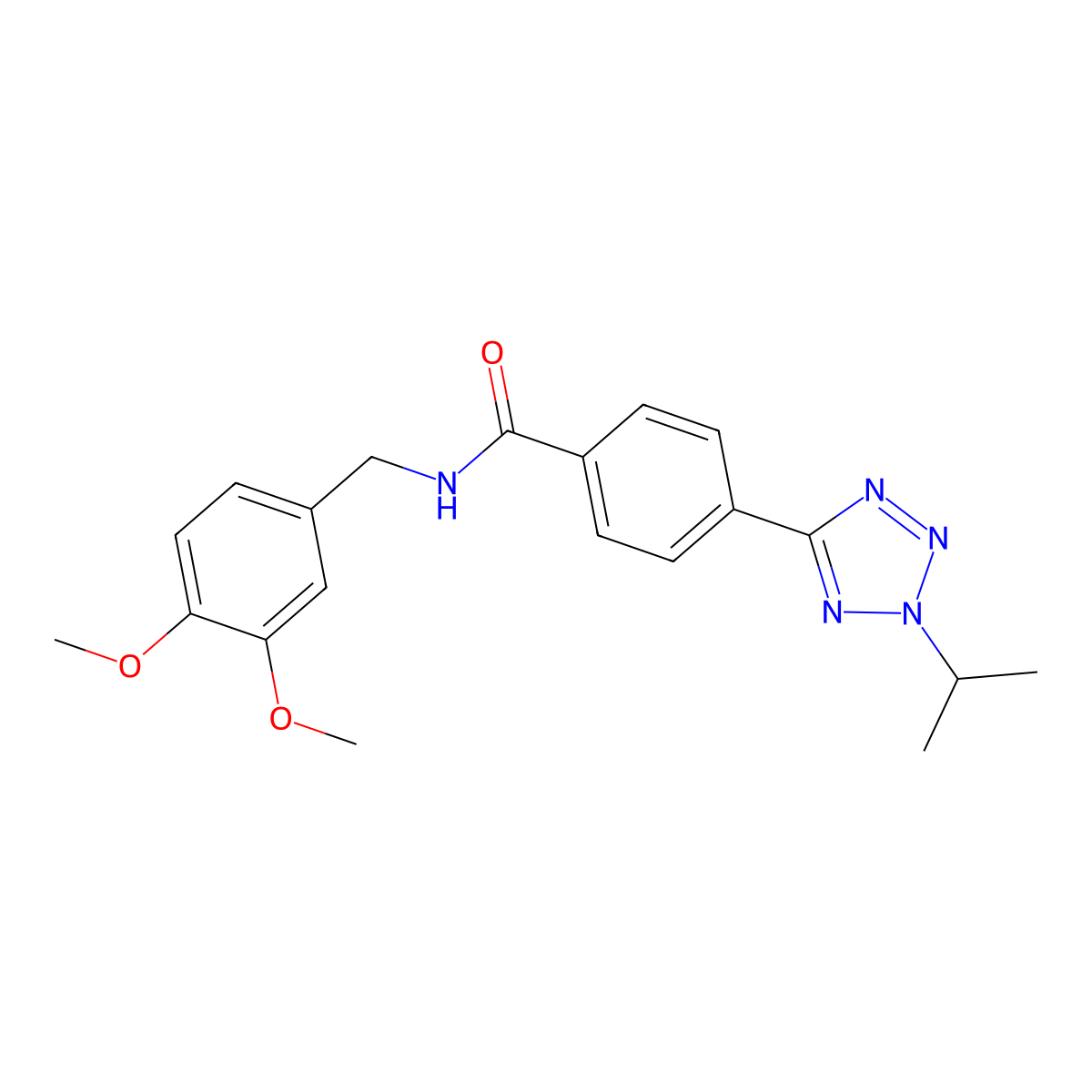 N-(3,4-dimethoxybenzyl)-4-[2-(propan-2-yl)-2H-tetrazol-5-yl]benzamide molecular structure, CAS 1574531-54-6