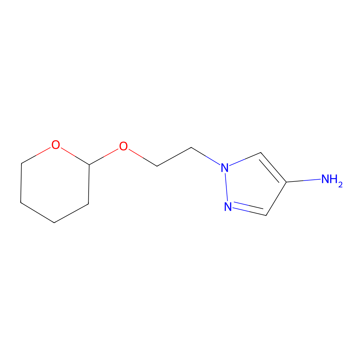 1-(2-((Tetrahydro-2H-pyran-2-yl)oxy)ethyl)-1H-pyrazol-4-amine molecular structure, CAS 1574542-55-4