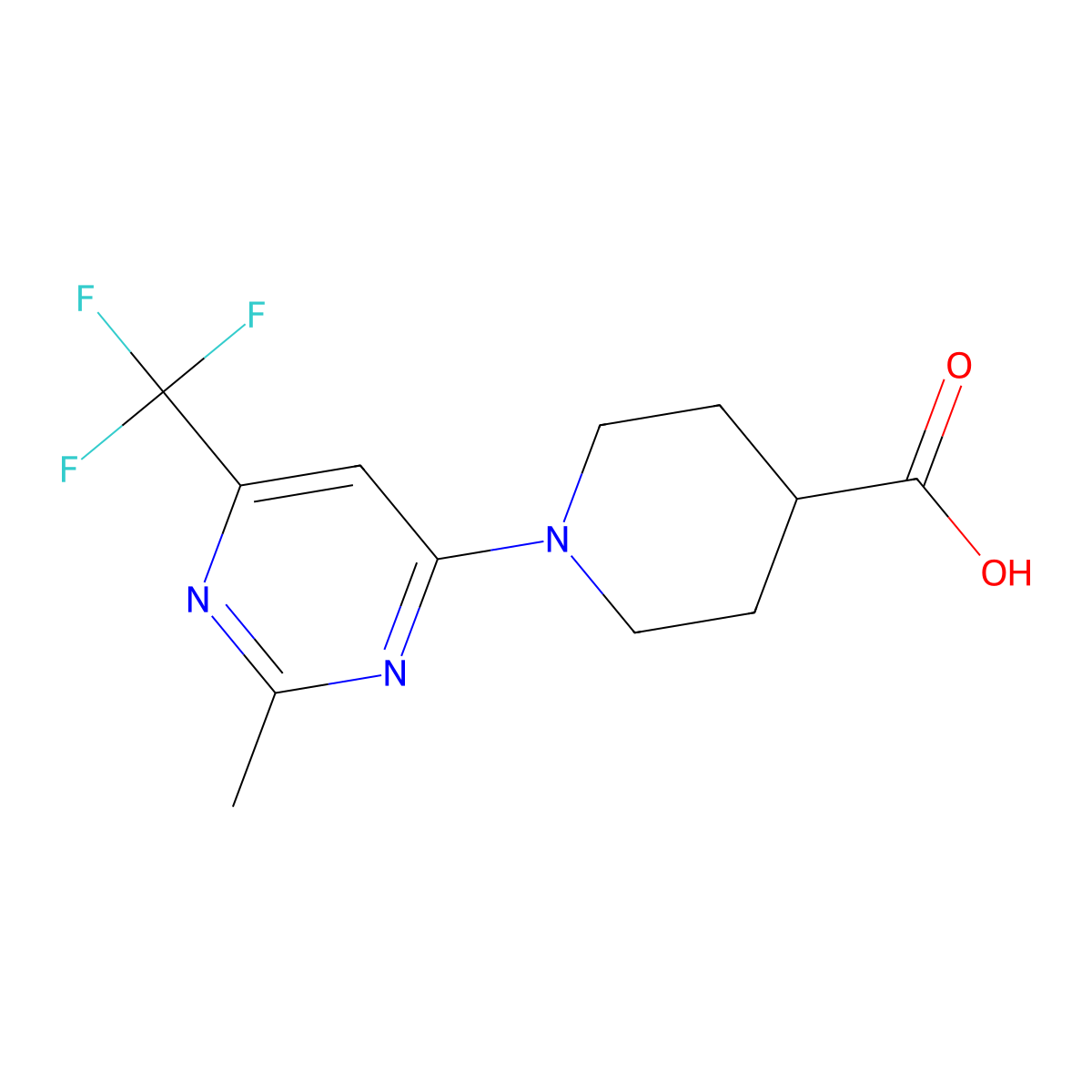 1-[2-Methyl-6-(trifluoromethyl)pyrimidin-4-yl]piperidine-4-carboxylic acid molecular structure, CAS 1574546-15-8