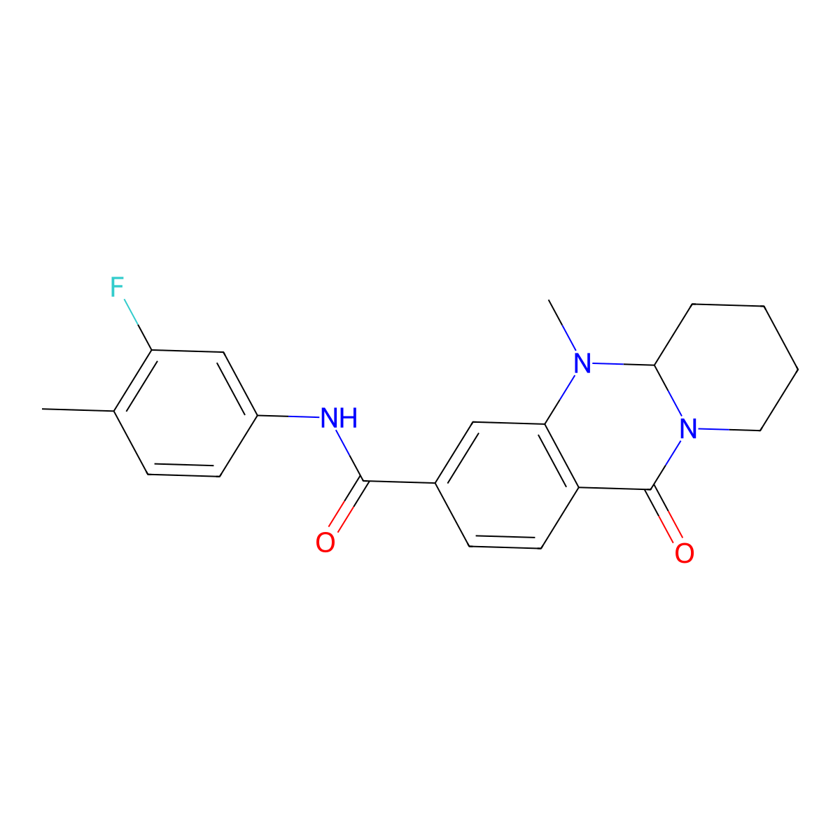 N-(3-fluoro-4-methylphenyl)-5-methyl-11-oxo-5,6,7,8,9,11-hexahydro-5aH-pyrido[2,1-b]quinazoline-3-carboxamide molecular structure, CAS 1574566-38-3