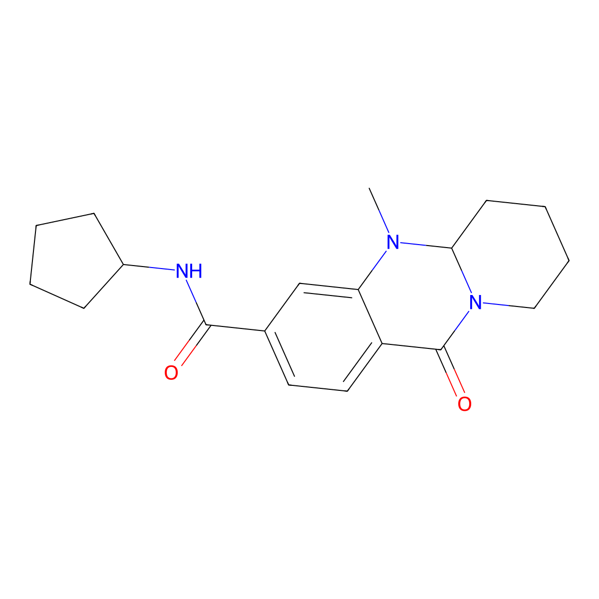 N-cyclopentyl-5-methyl-11-oxo-5,6,7,8,9,11-hexahydro-5aH-pyrido[2,1-b]quinazoline-3-carboxamide molecular structure, CAS 1574567-50-2