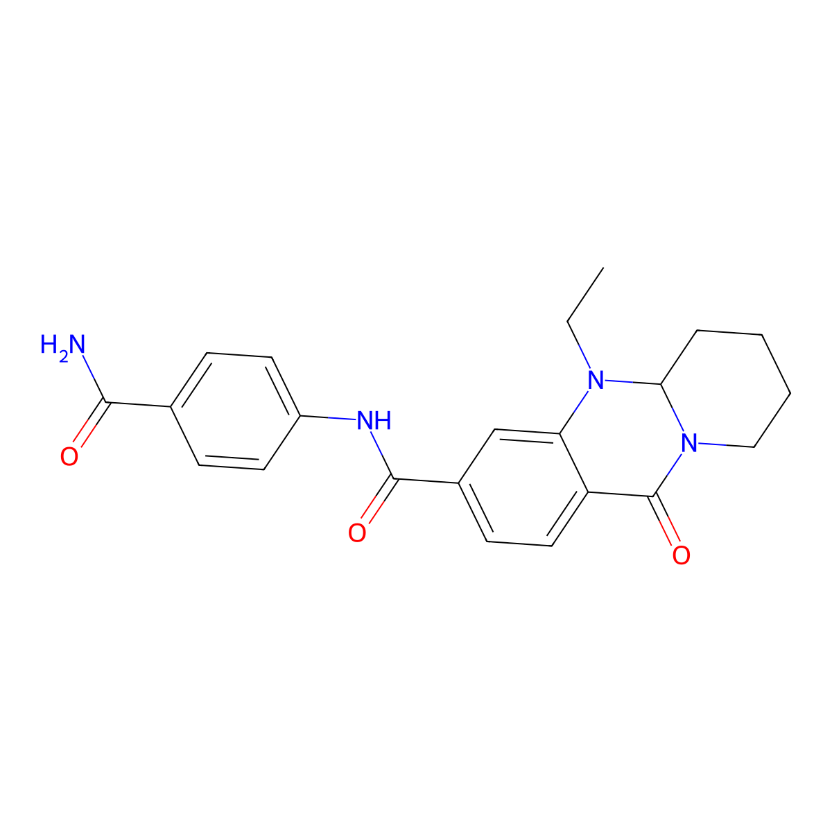 N-[4-(aminocarbonyl)phenyl]-5-ethyl-11-oxo-5,6,7,8,9,11-hexahydro-5aH-pyrido[2,1-b]quinazoline-3-carboxamide molecular structure, CAS 1574567-58-0
