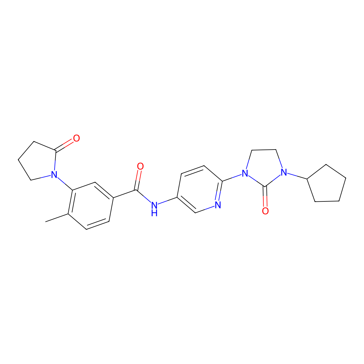 N-[6-(3-cyclopentyl-2-oxoimidazolidin-1-yl)pyridin-3-yl]-4-methyl-3-(2-oxopyrrolidin-1-yl)benzamide molecular structure, CAS 1574574-57-4