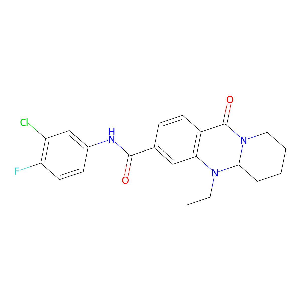 N-(3-chloro-4-fluorophenyl)-5-ethyl-11-oxo-5,6,7,8,9,11-hexahydro-5aH-pyrido[2,1-b]quinazoline-3-carboxamide molecular structure, CAS 1574577-04-0