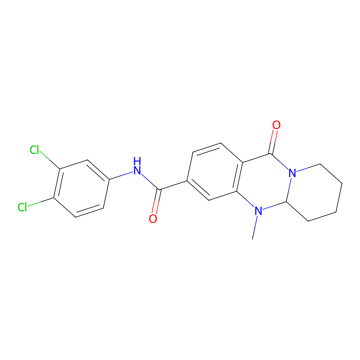 N-(3,4-dichlorophenyl)-5-methyl-11-oxo-5,6,7,8,9,11-hexahydro-5aH-pyrido[2,1-b]quinazoline-3-carboxamide molecular structure, CAS 1574585-05-9