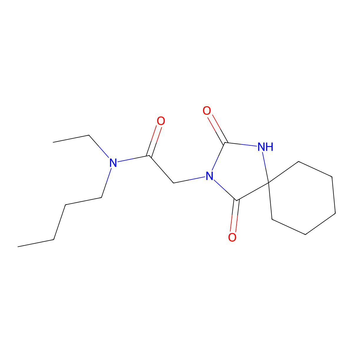 N-butyl-2-(2,4-dioxo-1,3-diazaspiro[4.5]dec-3-yl)-N-ethylacetamide molecular structure, CAS 1574589-14-2