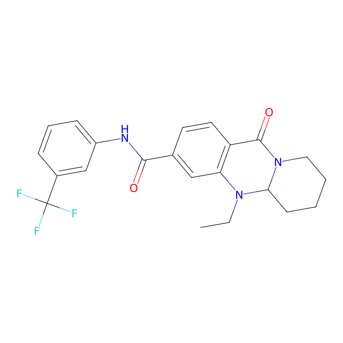 5-ethyl-11-oxo-N-[3-(trifluoromethyl)phenyl]-5,6,7,8,9,11-hexahydro-5aH-pyrido[2,1-b]quinazoline-3-carboxamide molecular structure, CAS 1574594-79-8