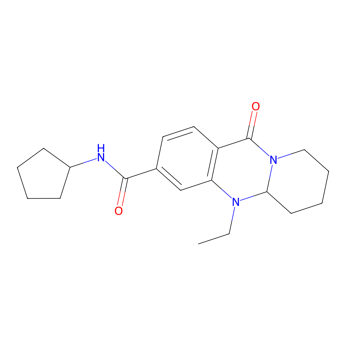 N-cyclopentyl-5-ethyl-11-oxo-5,6,7,8,9,11-hexahydro-5aH-pyrido[2,1-b]quinazoline-3-carboxamide molecular structure, CAS 1574595-90-6