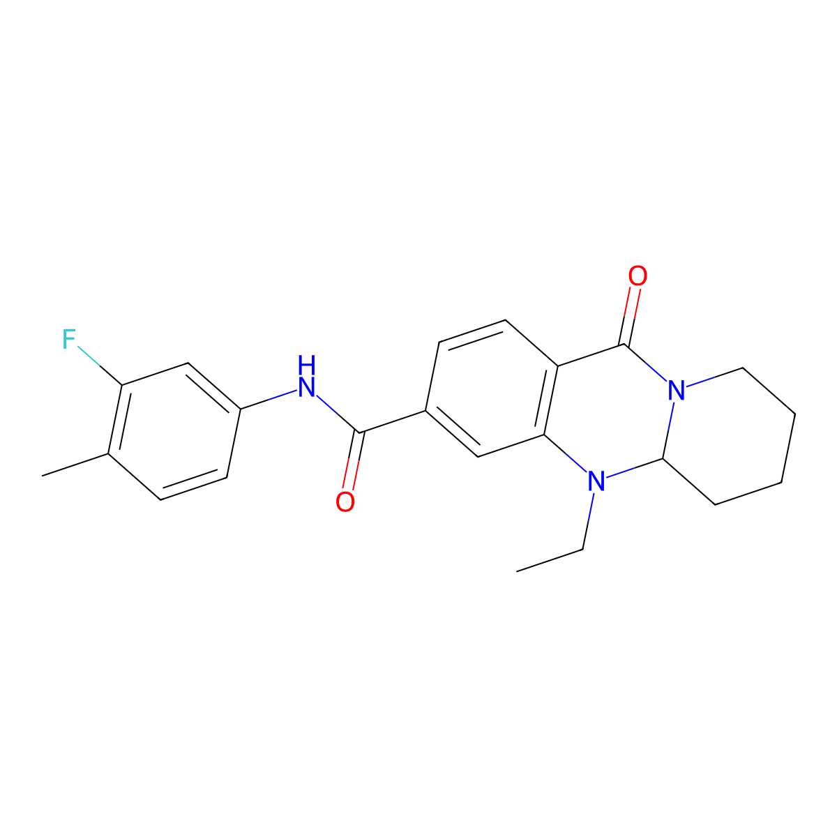 5-ethyl-N-(3-fluoro-4-methylphenyl)-11-oxo-5,6,7,8,9,11-hexahydro-5aH-pyrido[2,1-b]quinazoline-3-carboxamide molecular structure, CAS 1574596-26-1
