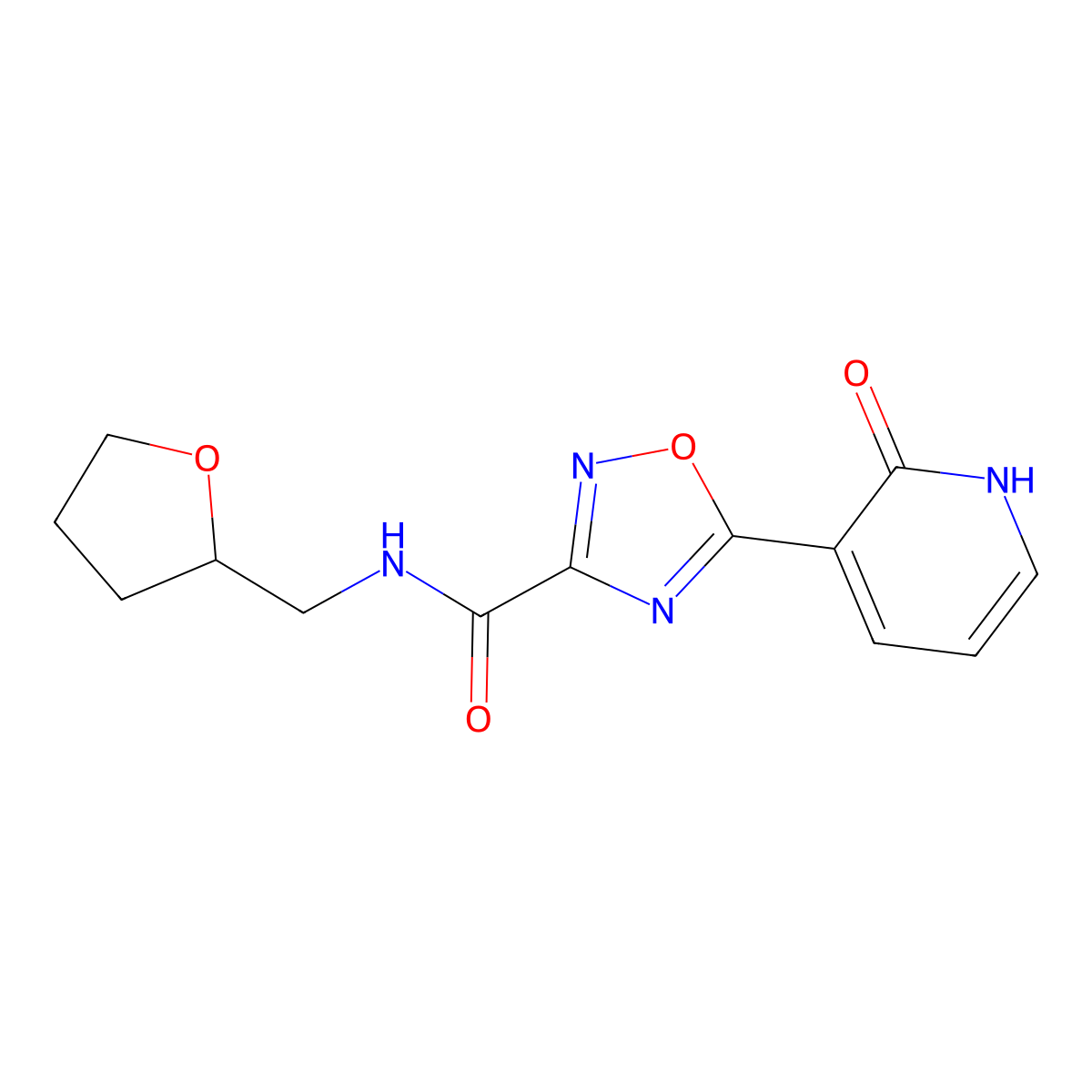 5-(2-oxo-1,2-dihydro-3-pyridinyl)-N-(tetrahydro-2-furanylmethyl)-1,2,4-oxadiazole-3-carboxamide molecular structure, CAS 1574596-46-5