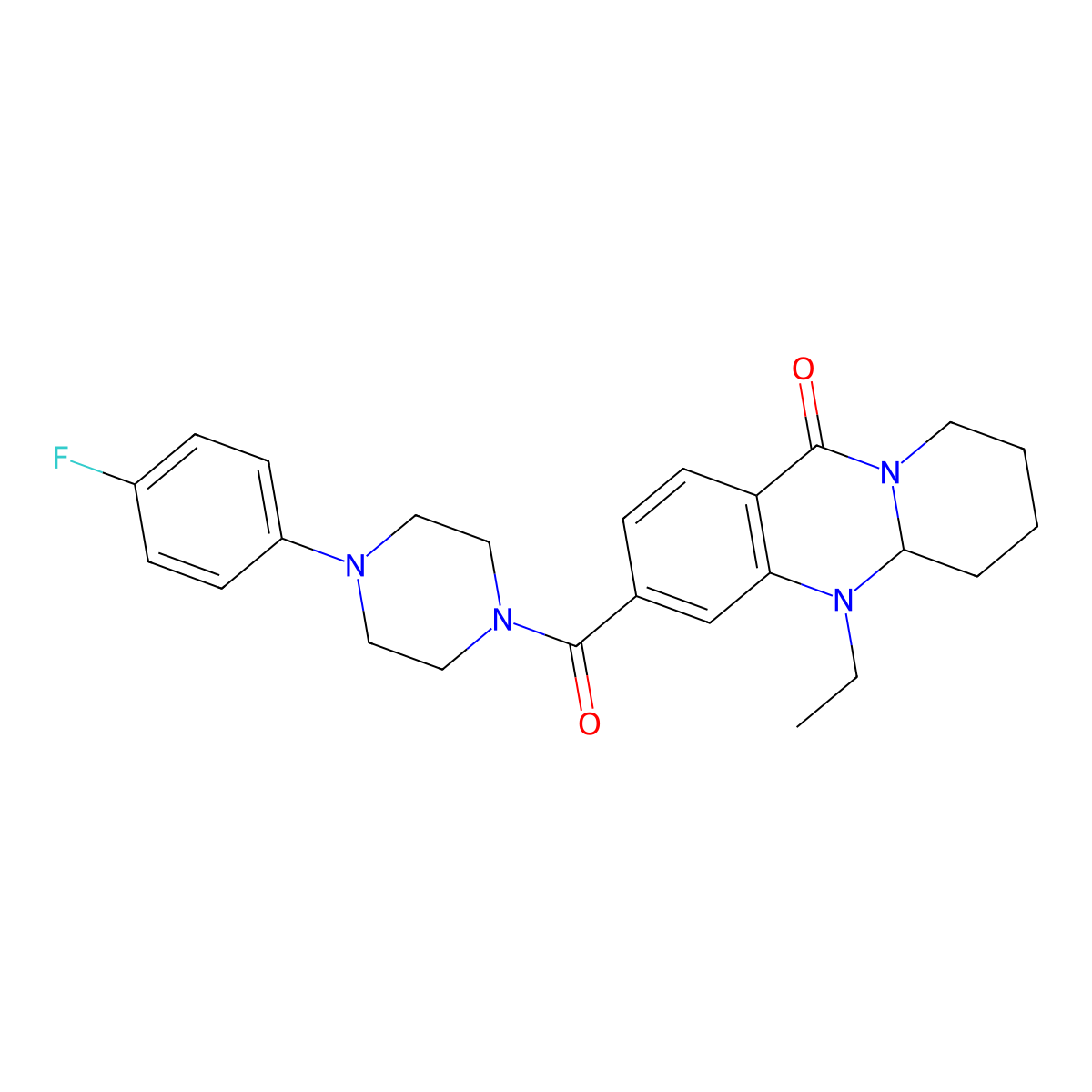 5-ethyl-3-{[4-(4-fluorophenyl)piperazin-1-yl]carbonyl}-5,5a,6,7,8,9-hexahydro-11H-pyrido[2,1-b]quinazolin-11-one molecular structure, CAS 1574596-49-8