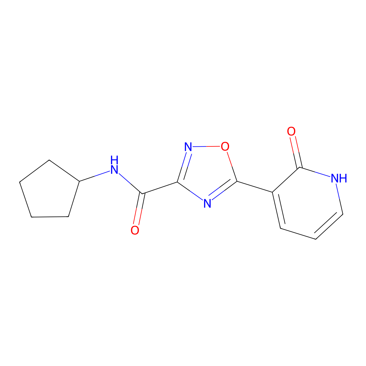 N-cyclopentyl-5-(2-oxo-1,2-dihydropyridin-3-yl)-1,2,4-oxadiazole-3-carboxamide molecular structure, CAS 1574612-25-1