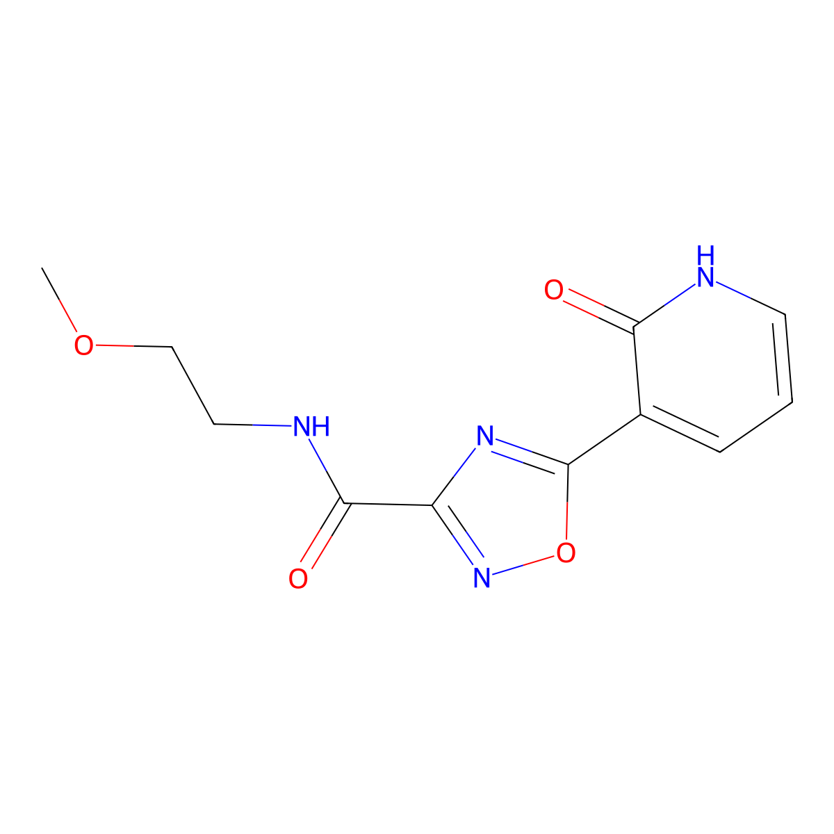 N-(2-methoxyethyl)-5-(2-oxo-1,2-dihydropyridin-3-yl)-1,2,4-oxadiazole-3-carboxamide molecular structure, CAS 1574613-41-4