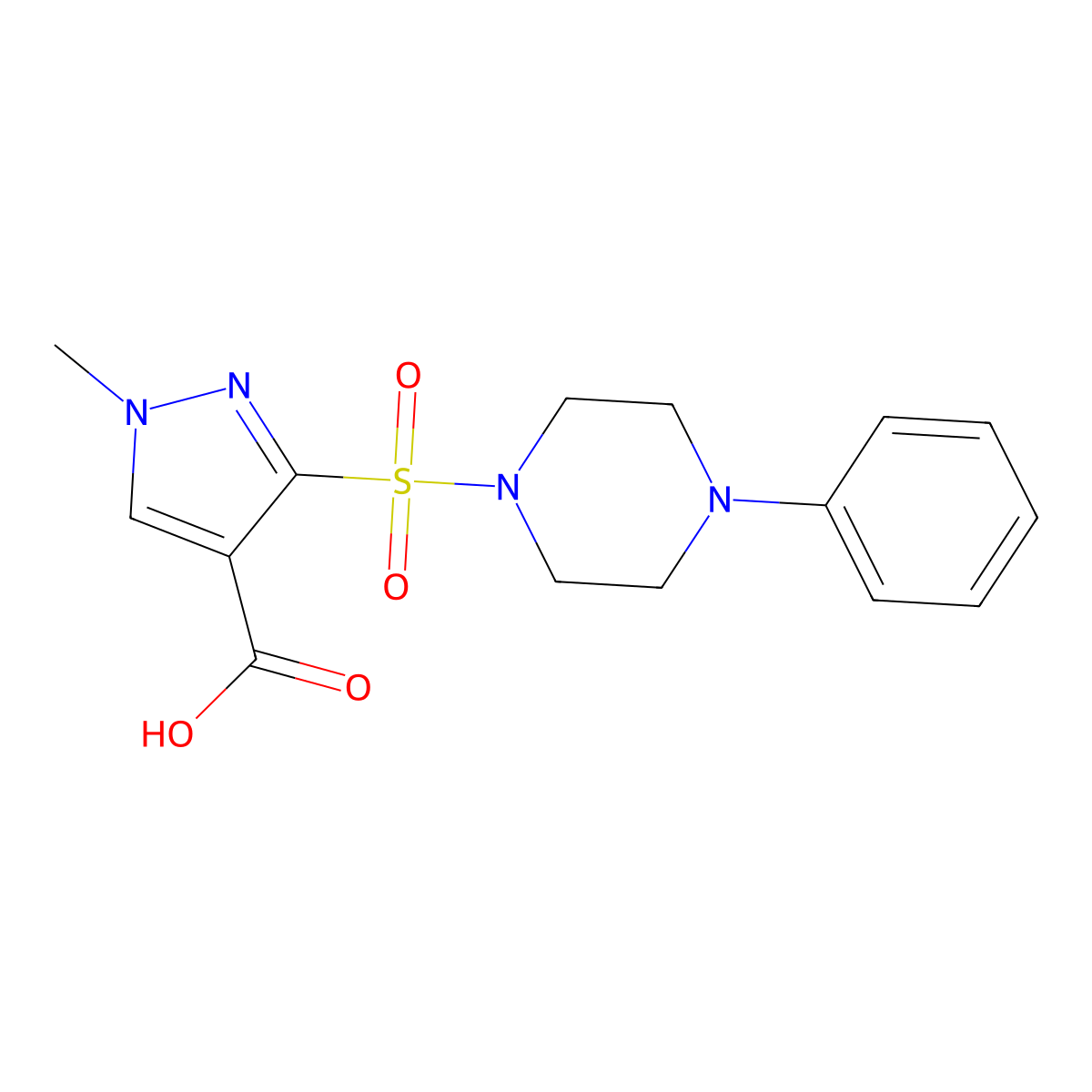 1-methyl-3-[(4-phenylpiperazin-1-yl)sulfonyl]-1H-pyrazole-4-carboxylic acid molecular structure, CAS 1574615-02-3