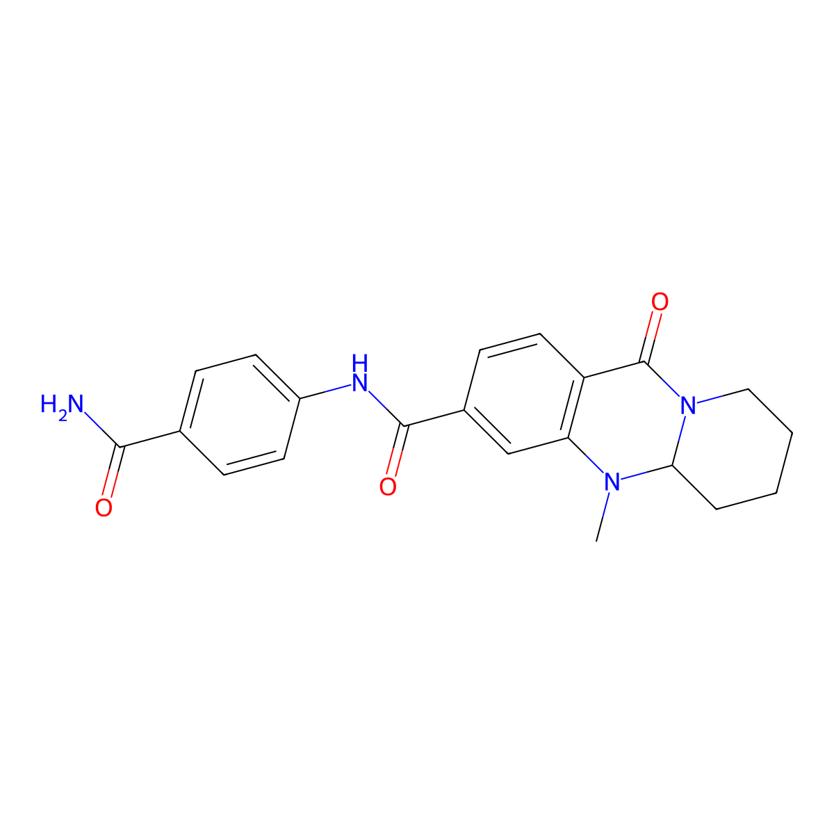 N-[4-(aminocarbonyl)phenyl]-5-methyl-11-oxo-5,6,7,8,9,11-hexahydro-5aH-pyrido[2,1-b]quinazoline-3-carboxamide molecular structure, CAS 1574619-07-0