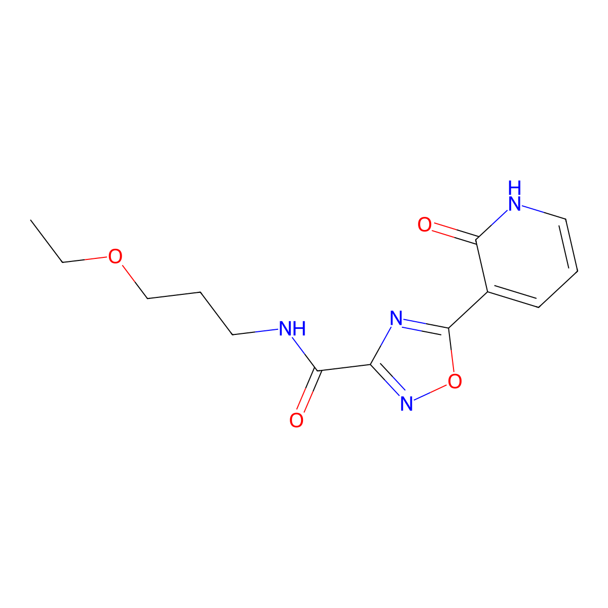 N-(3-ethoxypropyl)-5-(2-oxo-1,2-dihydropyridin-3-yl)-1,2,4-oxadiazole-3-carboxamide molecular structure, CAS 1574620-11-3