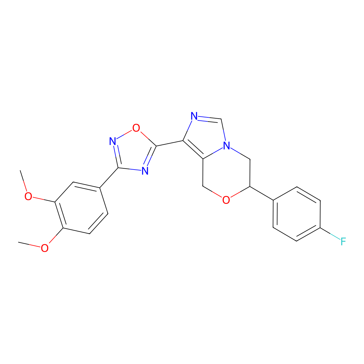 3-(3,4-Dimethoxyphenyl)-5-[6-(4-fluorophenyl)-5H,6H,8H-imidazo[4,3-C][1,4]oxazin-1-YL]-1,2,4-oxadiazole molecular structure, CAS 1574621-29-6