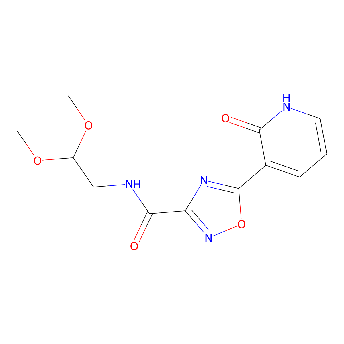 N-(2,2-dimethoxyethyl)-5-(2-oxo-1,2-dihydropyridin-3-yl)-1,2,4-oxadiazole-3-carboxamide molecular structure, CAS 1574624-87-5
