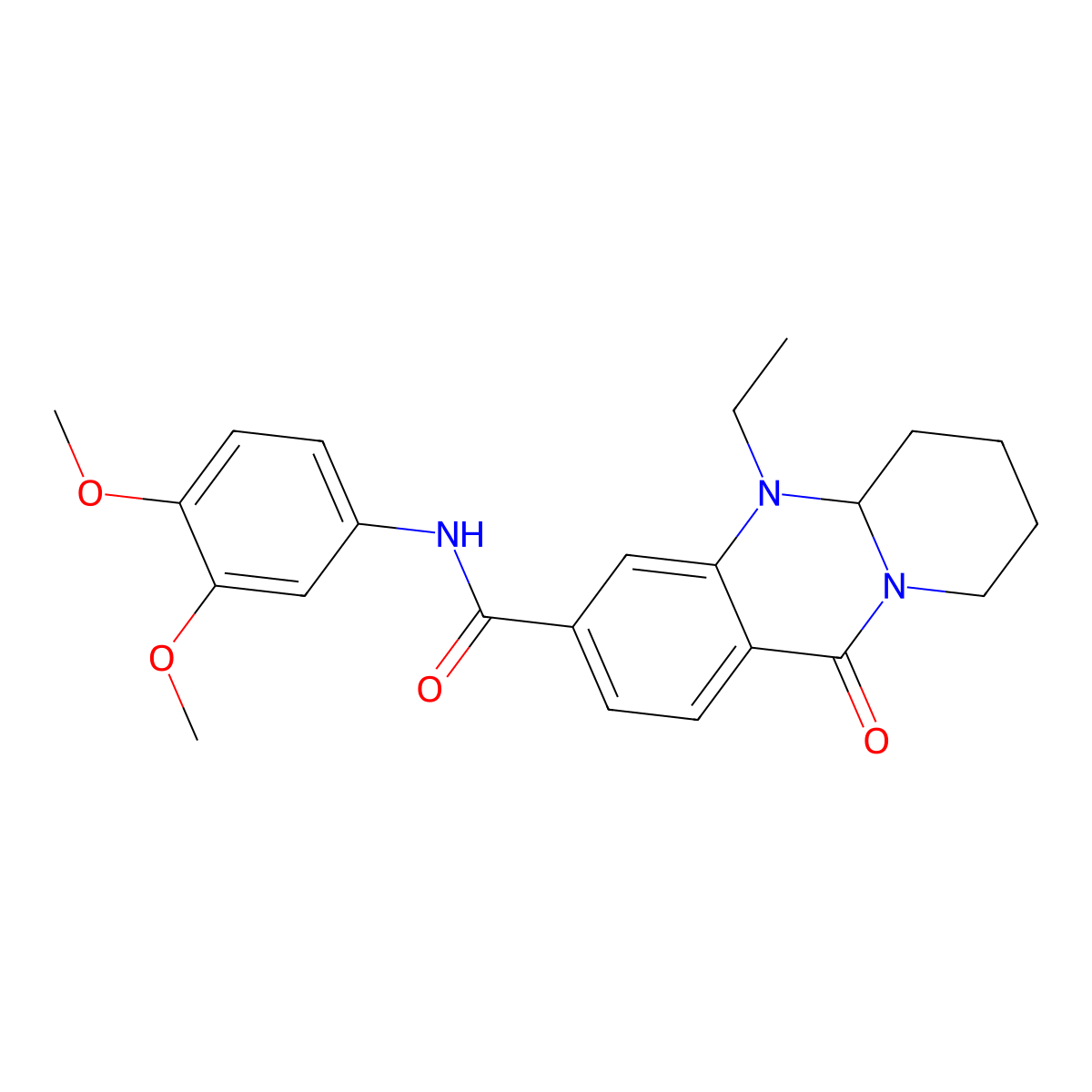 N-(3,4-dimethoxyphenyl)-5-ethyl-11-oxo-5,6,7,8,9,11-hexahydro-5aH-pyrido[2,1-b]quinazoline-3-carboxamide molecular structure, CAS 1574626-72-4