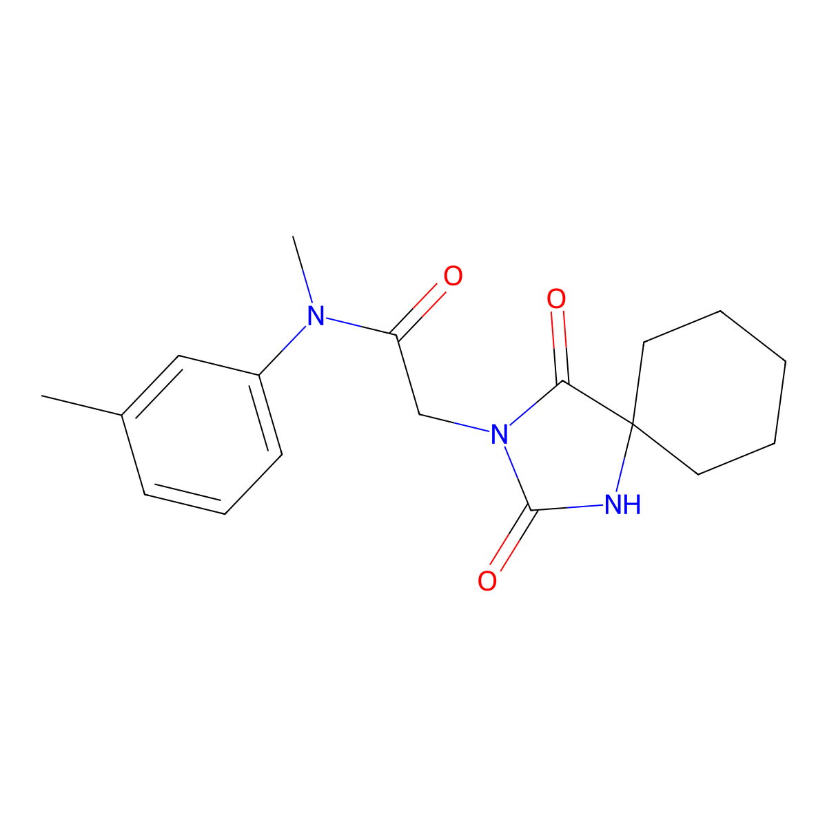 2-(2,4-dioxo-1,3-diazaspiro[4.5]dec-3-yl)-N-methyl-N-(3-methylphenyl)acetamide molecular structure, CAS 1574637-59-4