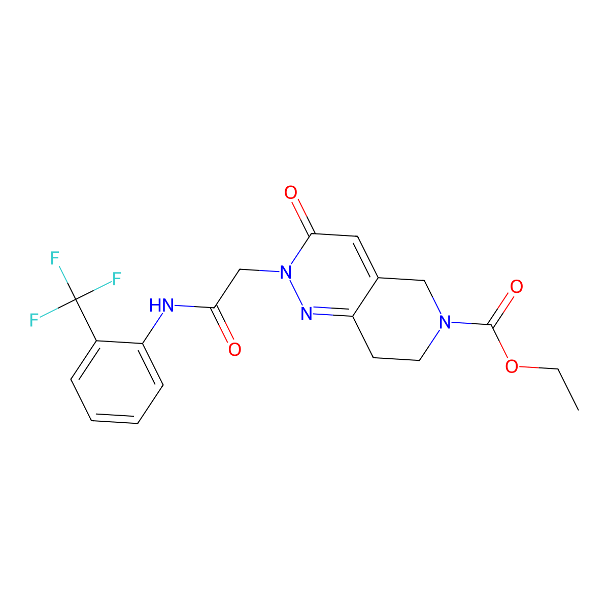 Ethyl 3-oxo-2-({[2-(trifluoromethyl)phenyl]carbamoyl}methyl)-2H,3H,5H,6H,7H,8H-pyrido[4,3-C]pyridazine-6-carboxylate molecular structure, CAS 1574640-37-1