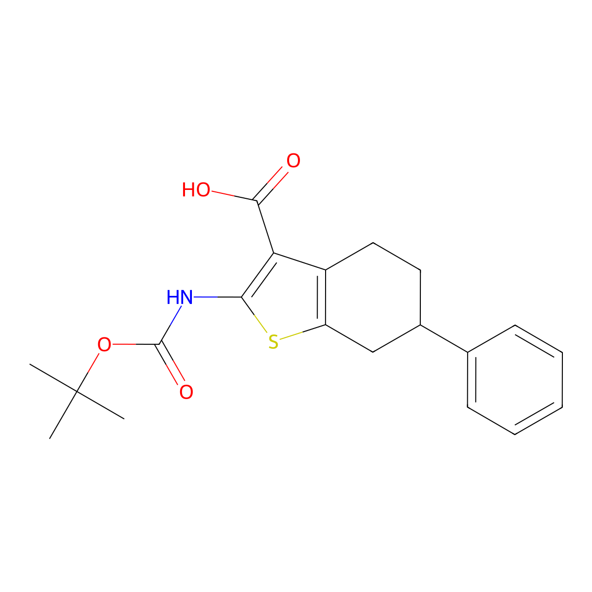2-{[(Tert-butoxy)carbonyl]amino}-6-phenyl-4,5,6,7-tetrahydro-1-benzothiophene-3-carboxylic acid molecular structure, CAS 1574665-10-3