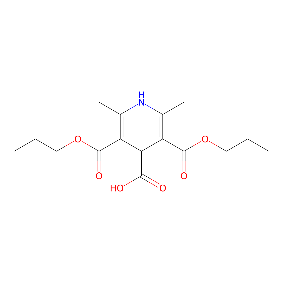 2,6-dimethyl-3,5-bis(propoxycarbonyl)-1,4-dihydropyridine-4-carboxylic Acid molecular structure, CAS 157490-63-6