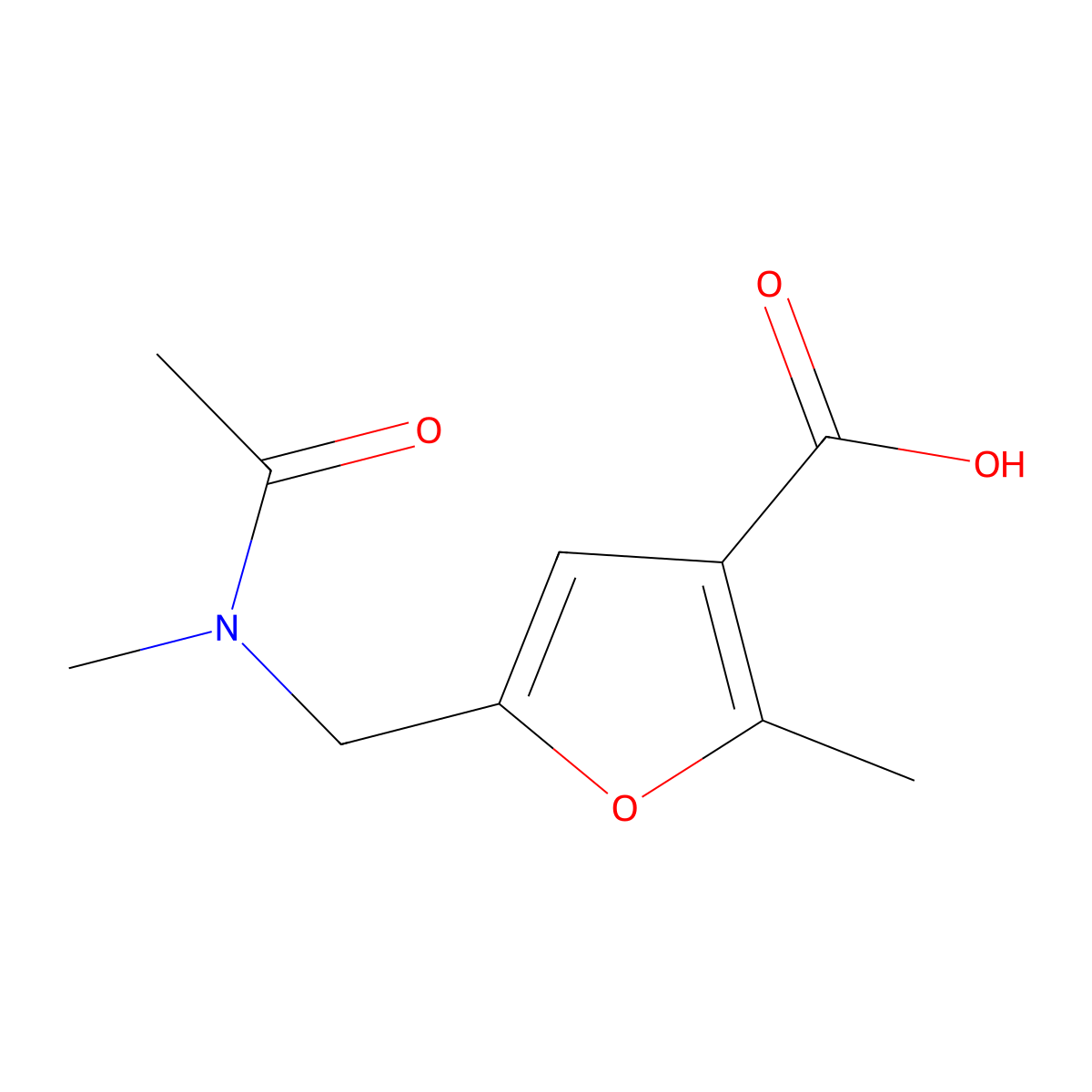2-methyl-5-[(N-methylacetamido)methyl]furan-3-carboxylic acid molecular structure, CAS 1575047-17-4