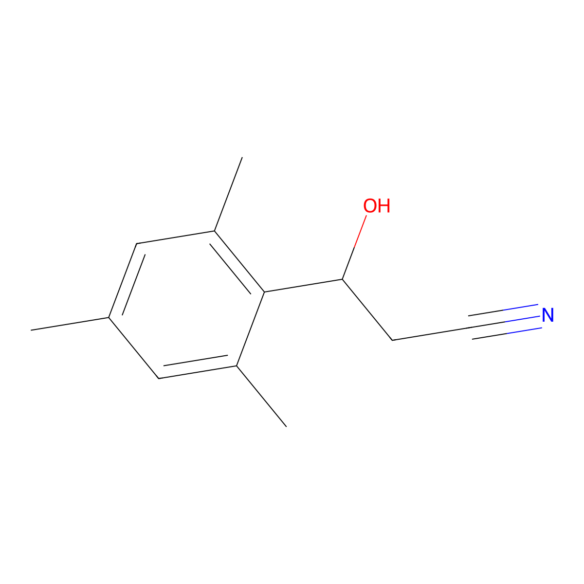 3-Hydroxy-3-(2,4,6-trimethylphenyl)propanenitrile molecular structure, CAS 157524-85-1
