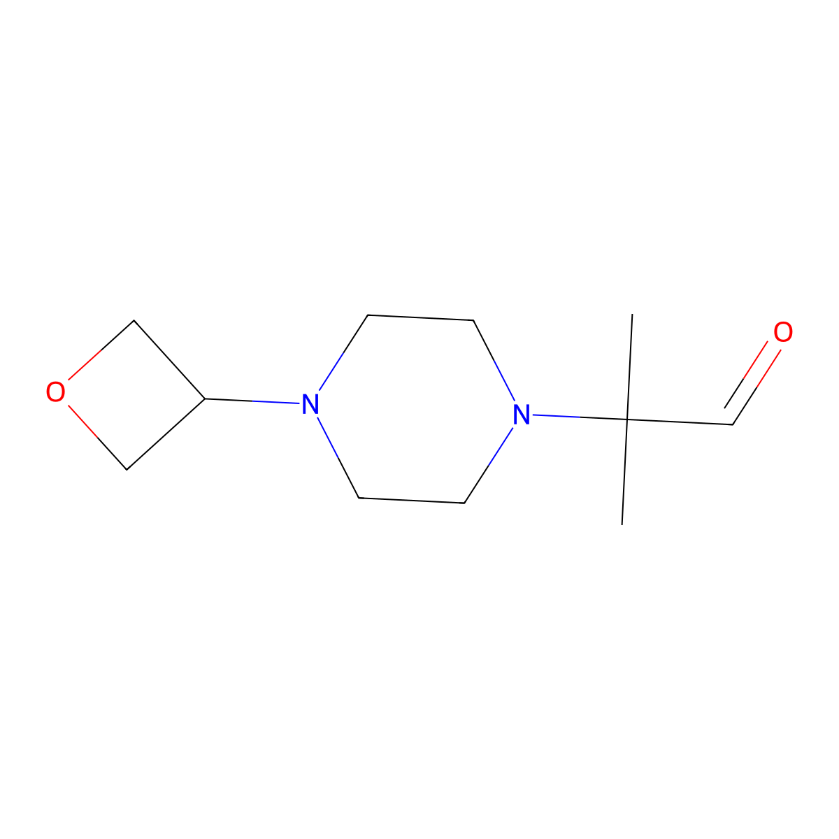 2-Methyl-2-(4-oxetan-3-yl-piperazin-1-yl)-propionaldehyde molecular structure, CAS 1575591-71-7
