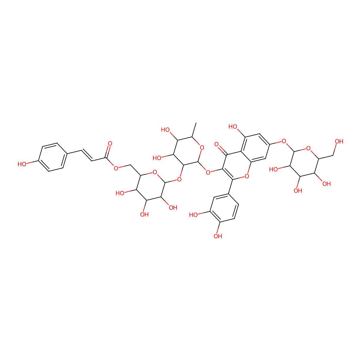 3-((6-Deoxy-2-O-(6-O-((2E)-3-(4-hydroxyphenyl)-1-oxo-2-propen-1-yl)-beta-D-glucopyranosyl)-alpha-L-mannopyranosyl)oxy)-2-(3,4-dihydroxyphenyl)-7-(beta-D-glucopyranosyloxy)-5-hydroxy-4H-1-benzopyran-4-one molecular structure, CAS 1575672-58-0
