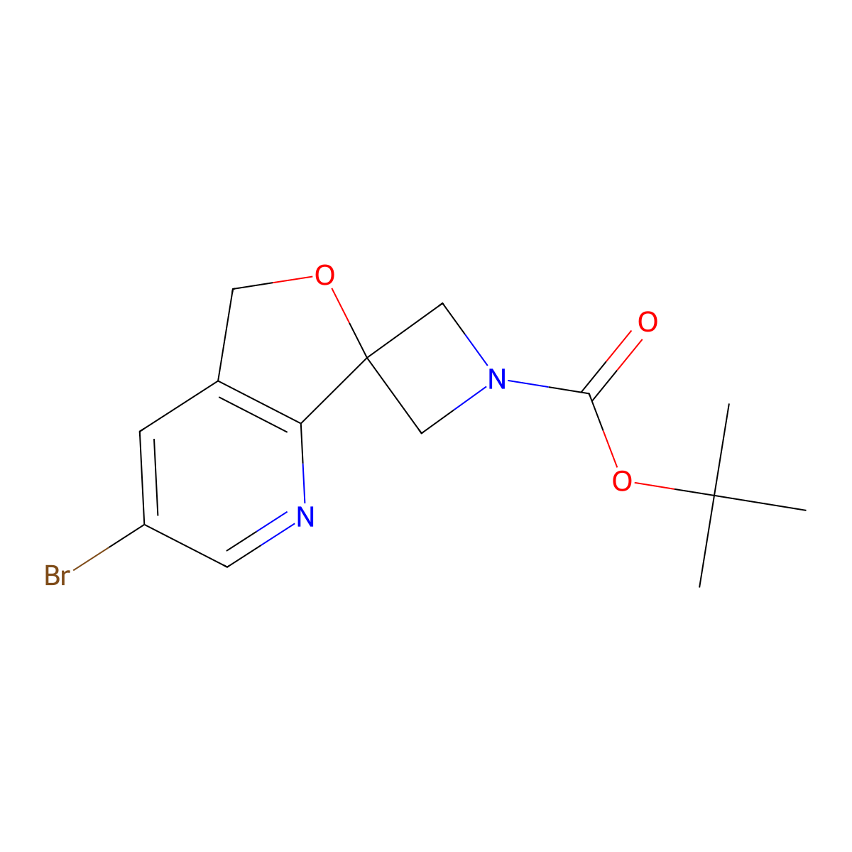 tert-butyl 3-bromospiro[5H-furo[3,4-b]pyridine-7,3-azetidine]-1-carboxylate molecular structure, CAS 1575836-59-7