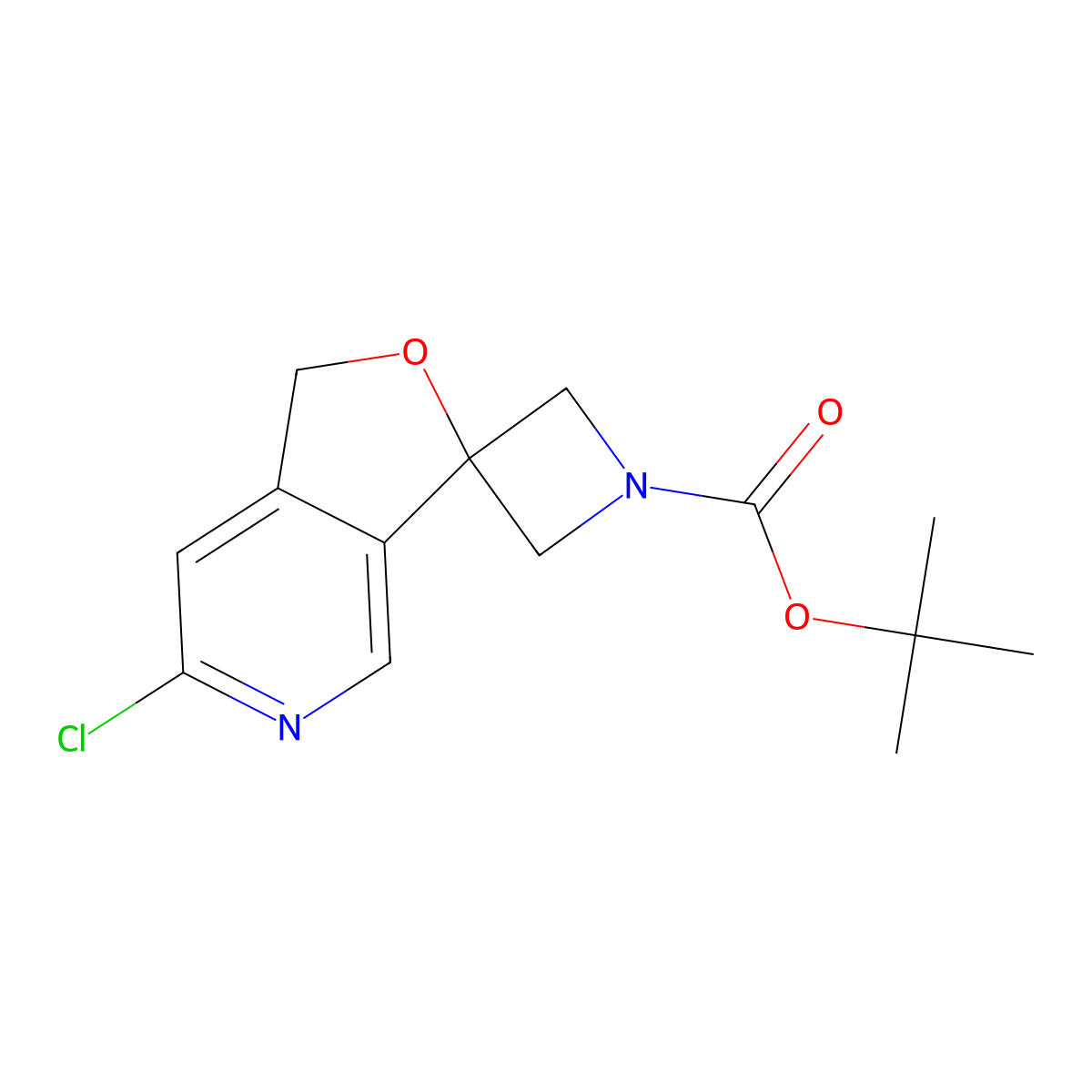 tert-butyl 6-chlorospiro[1H-furo[3,4-c]pyridine-3,3-azetidine]-1-carboxylate molecular structure, CAS 1575836-95-1