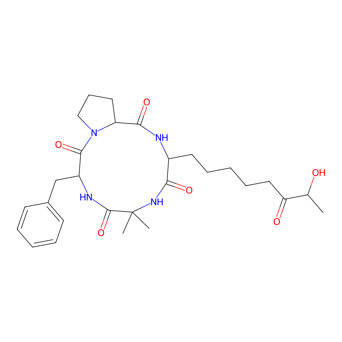 (3S,9S,12R)-3-Benzyl-9-[(7R)-7-hydroxy-6-oxooctyl]-6,6-dimethyl-1,4,7,10-tetrazabicyclo[10.3.0]pentadecane-2,5,8,11-tetrone molecular structure, CAS 157618-75-2