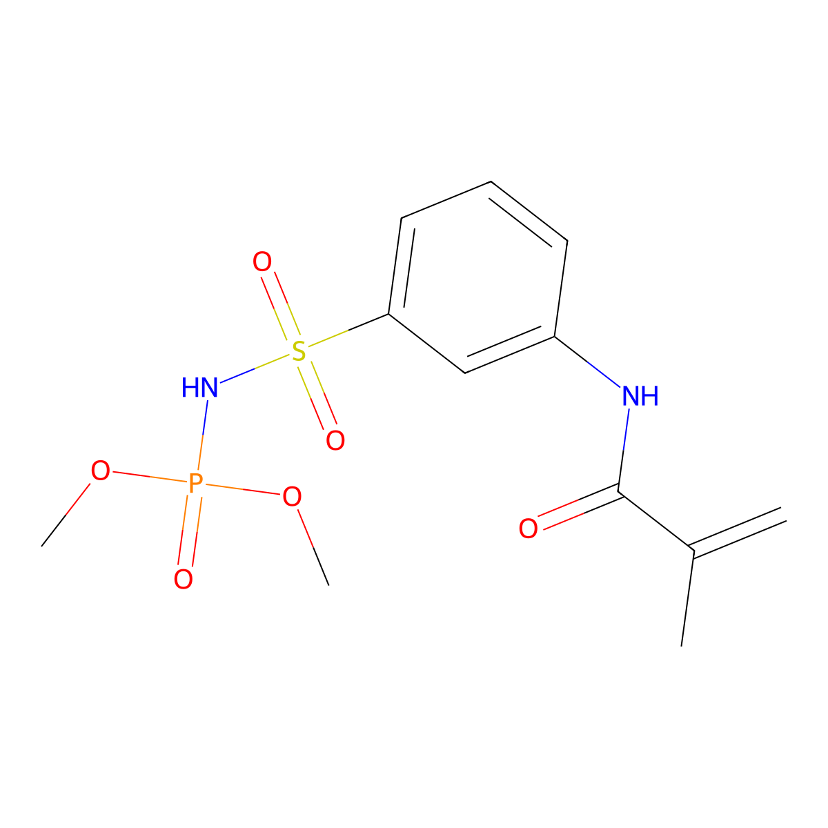 Dimethyl ((3-((2-methyl-1-oxoallyl)amino)phenyl)sulphonyl)phosphoramidate molecular structure, CAS 15762-53-5