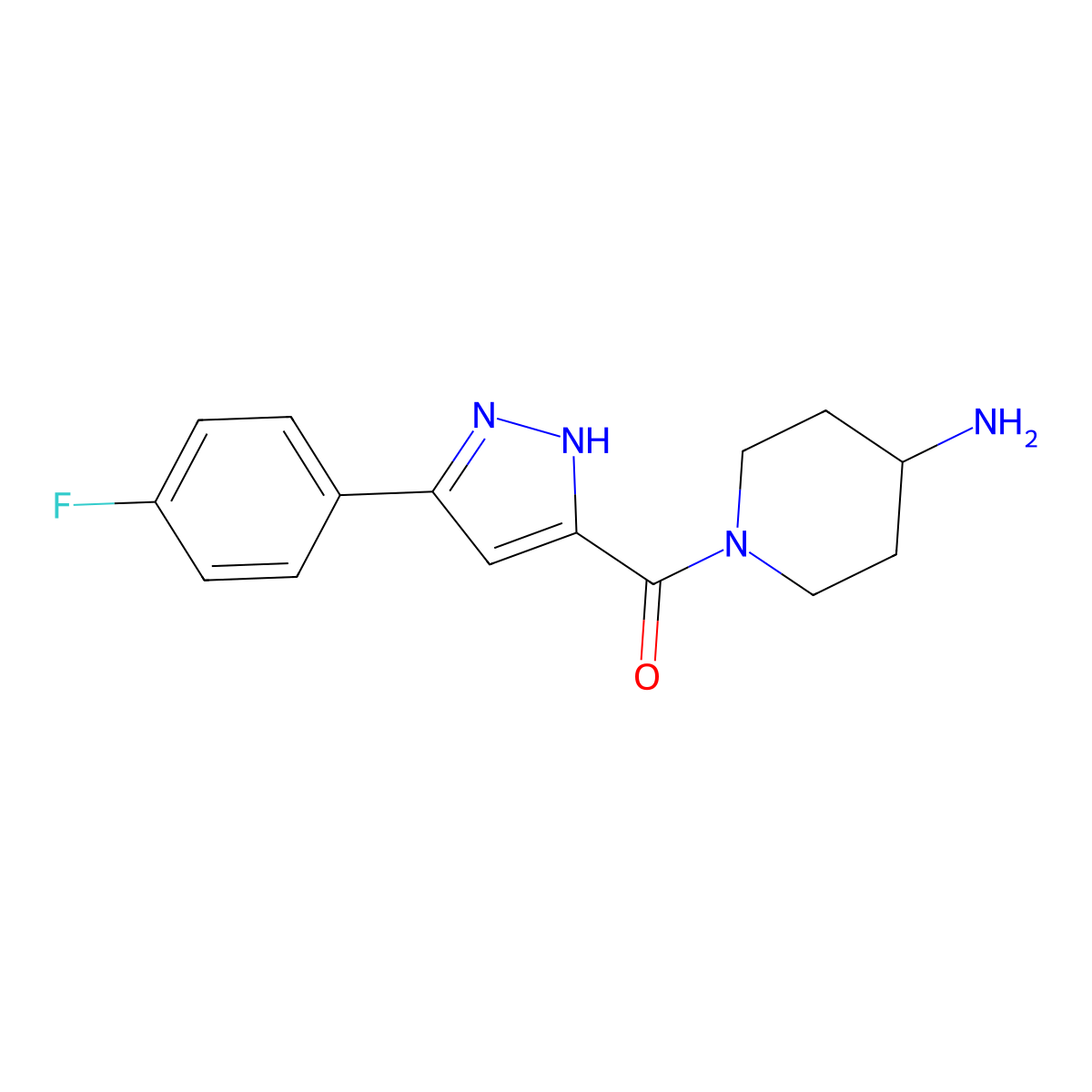 (4-Aminopiperidin-1-yl)(3-(4-fluorophenyl)-1H-pyrazol-5-yl)methanone molecular structure, CAS 1576256-33-1