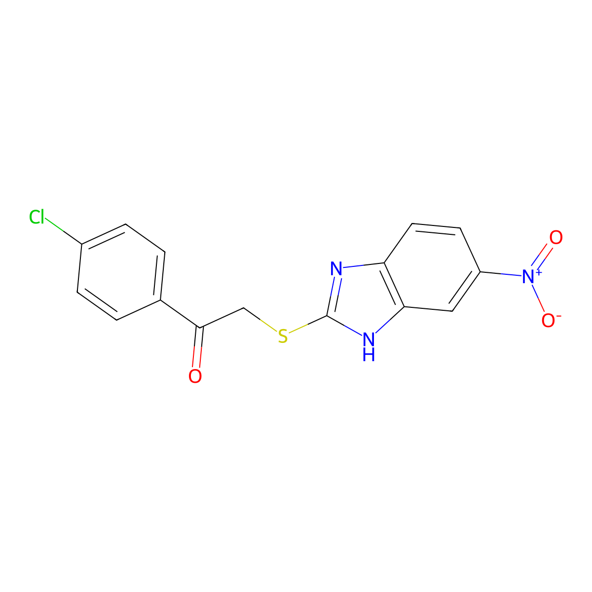 1-(4-Chloro-phenyl)-2-(5-nitro-1H-benzoimidazol-2-ylsulfanyl)-ethanone molecular structure, CAS 157634-77-0