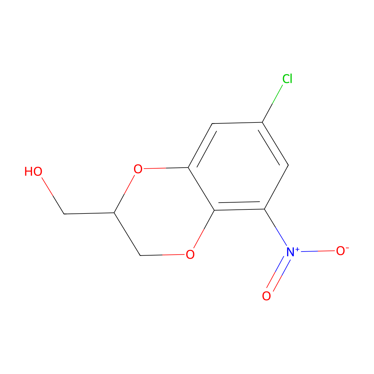 (7-Chloro-5-nitro-2,3-dihydro-1,4-benzodioxin-2-yl)methanol molecular structure, CAS 157692-36-9