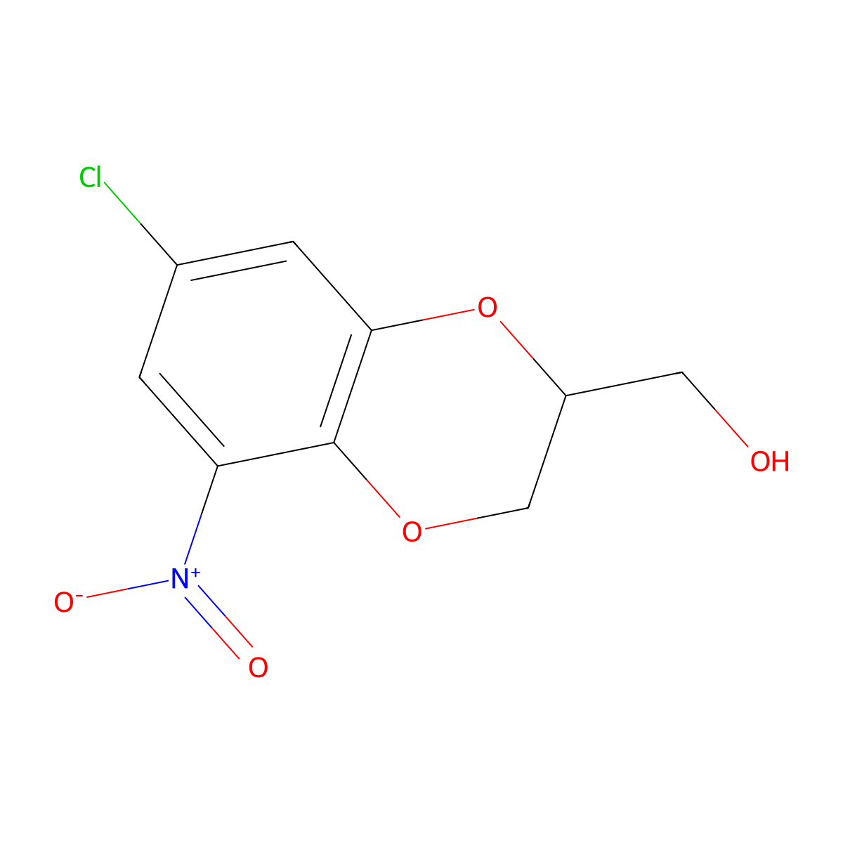 (7-Chloro-5-nitro-2,3-dihydro-1,4-benzodioxin-2-yl)methanol molecular structure, CAS 157692-36-9