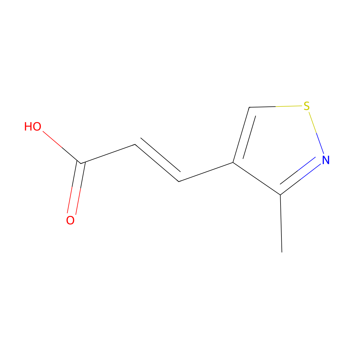 (2E)-3-(3-methyl-1,2-thiazol-4-yl)prop-2-enoic acid molecular structure, CAS 1577-65-7