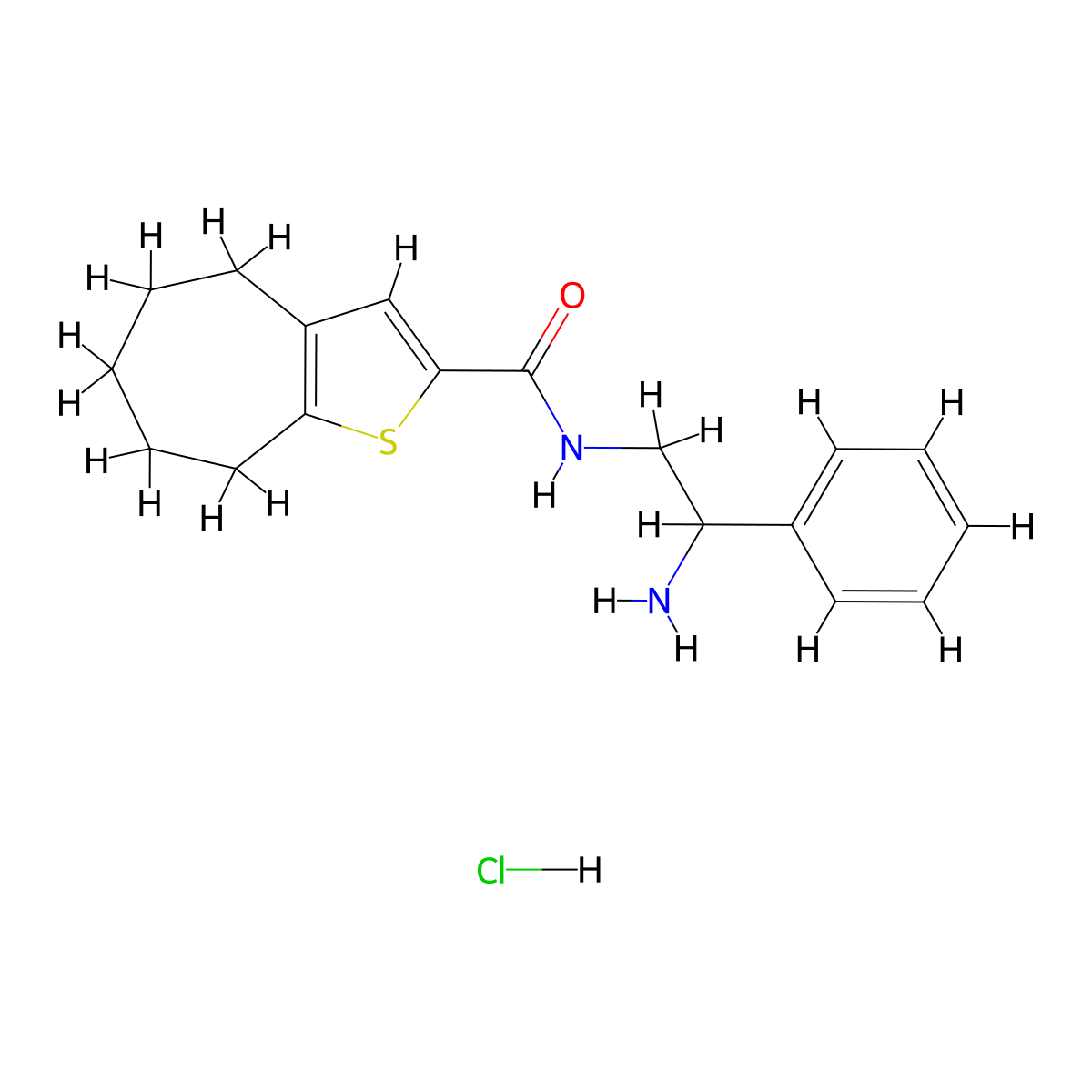 N-(2-amino-2-phenylethyl)-4H,5H,6H,7H,8H-cyclohepta[b]thiophene-2-carboxamidehydrochloride molecular structure, CAS 1577121-22-2