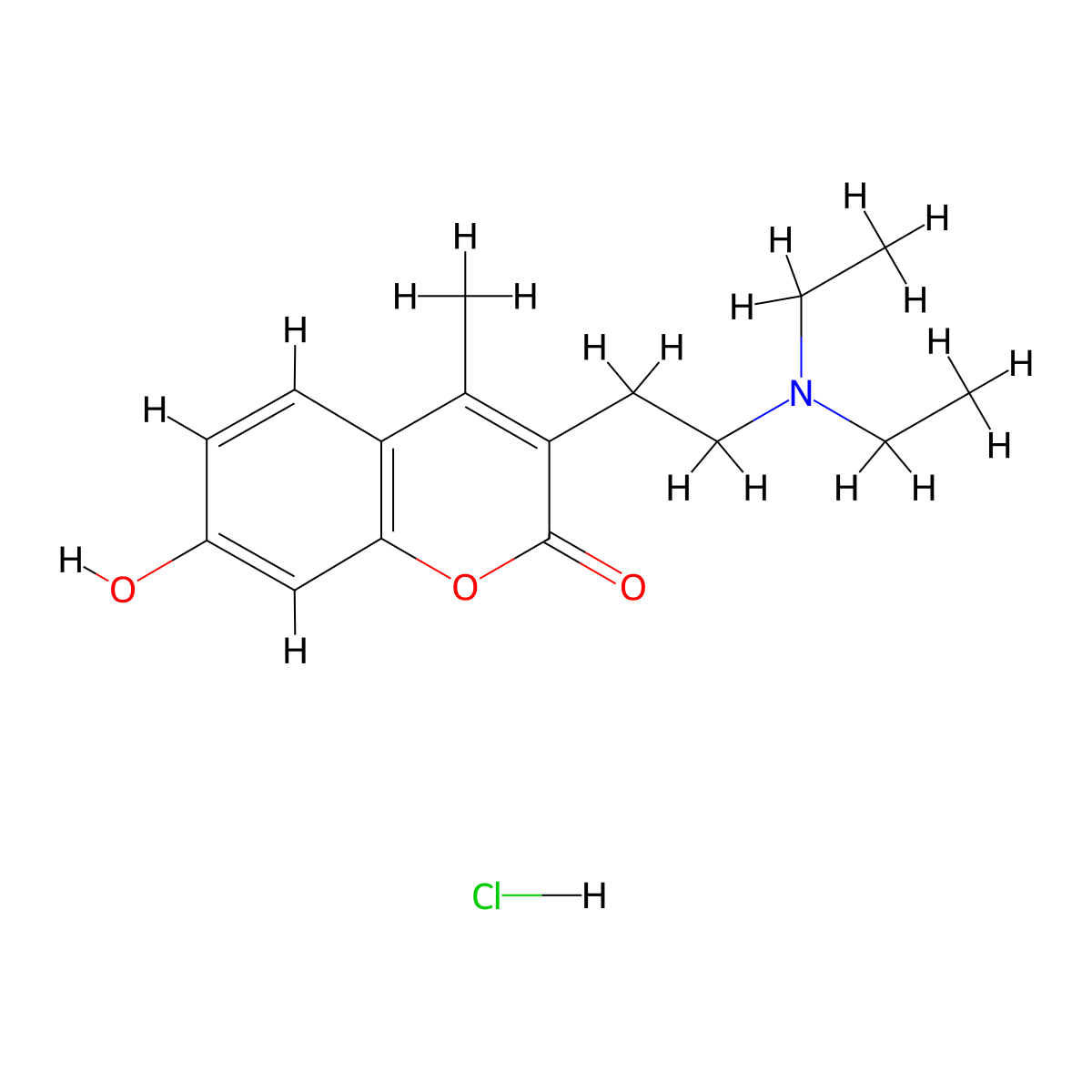 3-[2-(diethylamino)ethyl]-7-hydroxy-4-methyl-2H-1-benzopyran-2-one hydrochloride molecular structure, CAS 15776-59-7