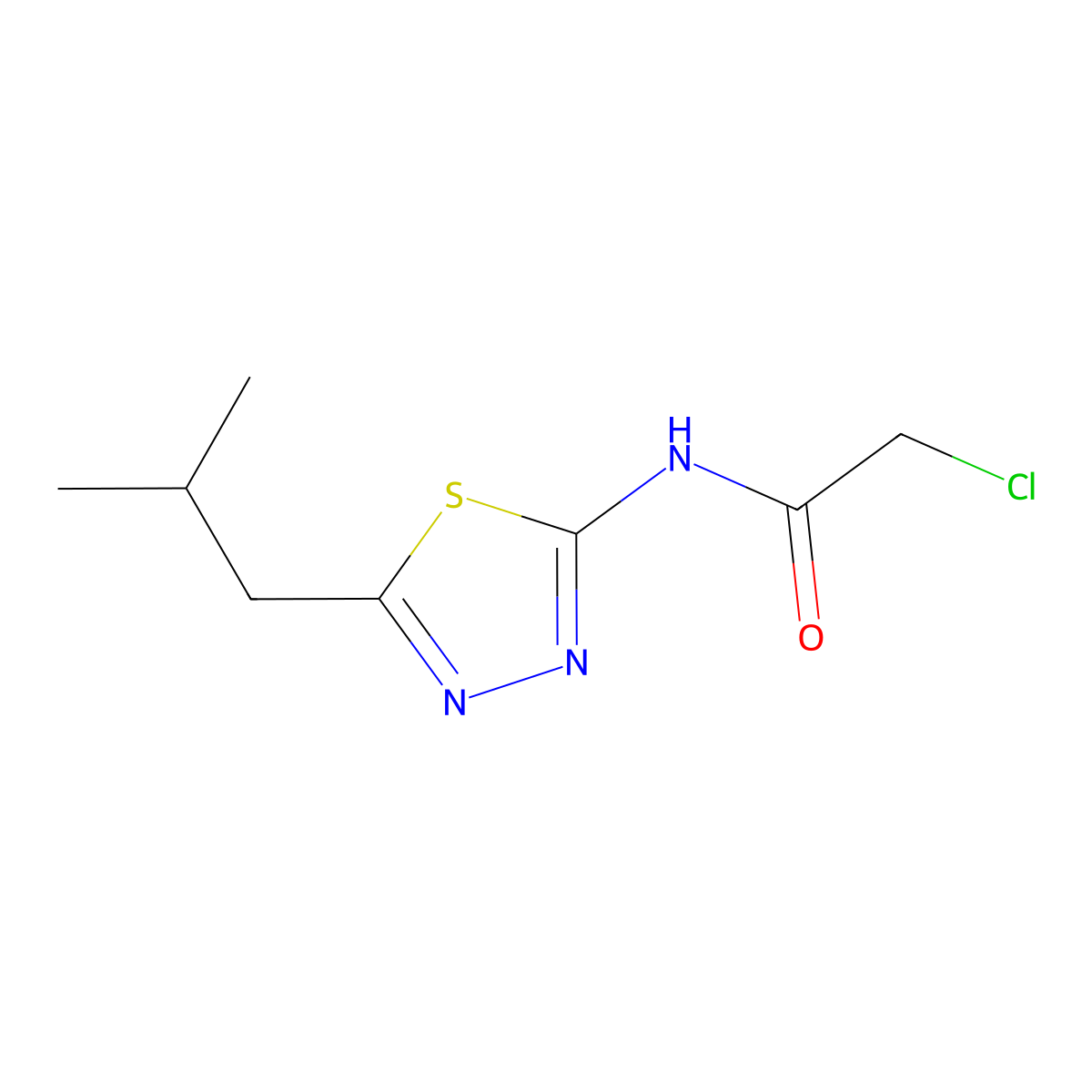 2-chloro-N-[5-(2-methylpropyl)-1,3,4-thiadiazol-2-yl]acetamide molecular structure, CAS 15777-46-5
