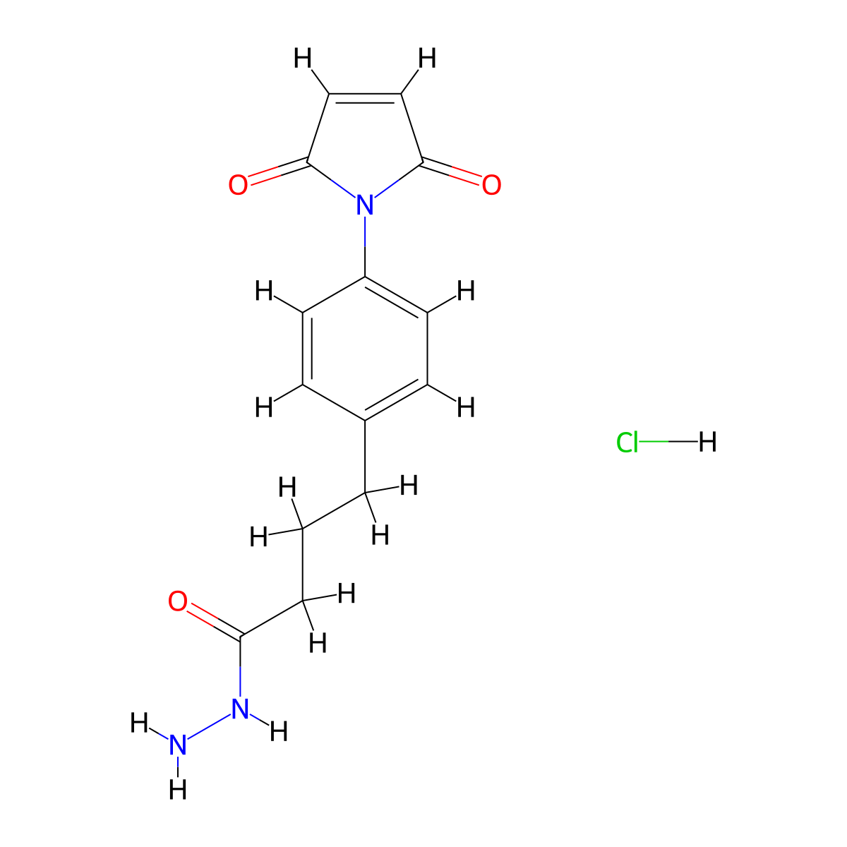 Benzenebutanoic acid, 4-(2,5-dihydro-2,5-dioxo-1H-pyrrol-1-yl)-,hydrazide, monohydrochloride molecular structure, CAS 157797-94-9