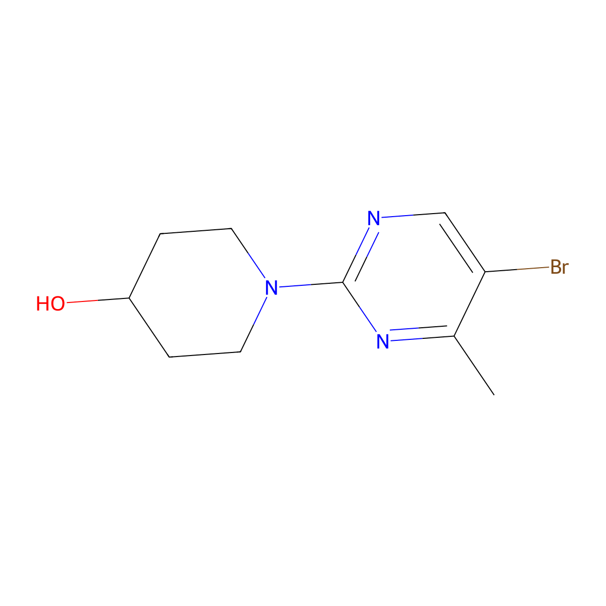 1-(5-Bromo-4-methylpyrimidin-2-yl)piperidin-4-ol molecular structure, CAS 1578253-31-2