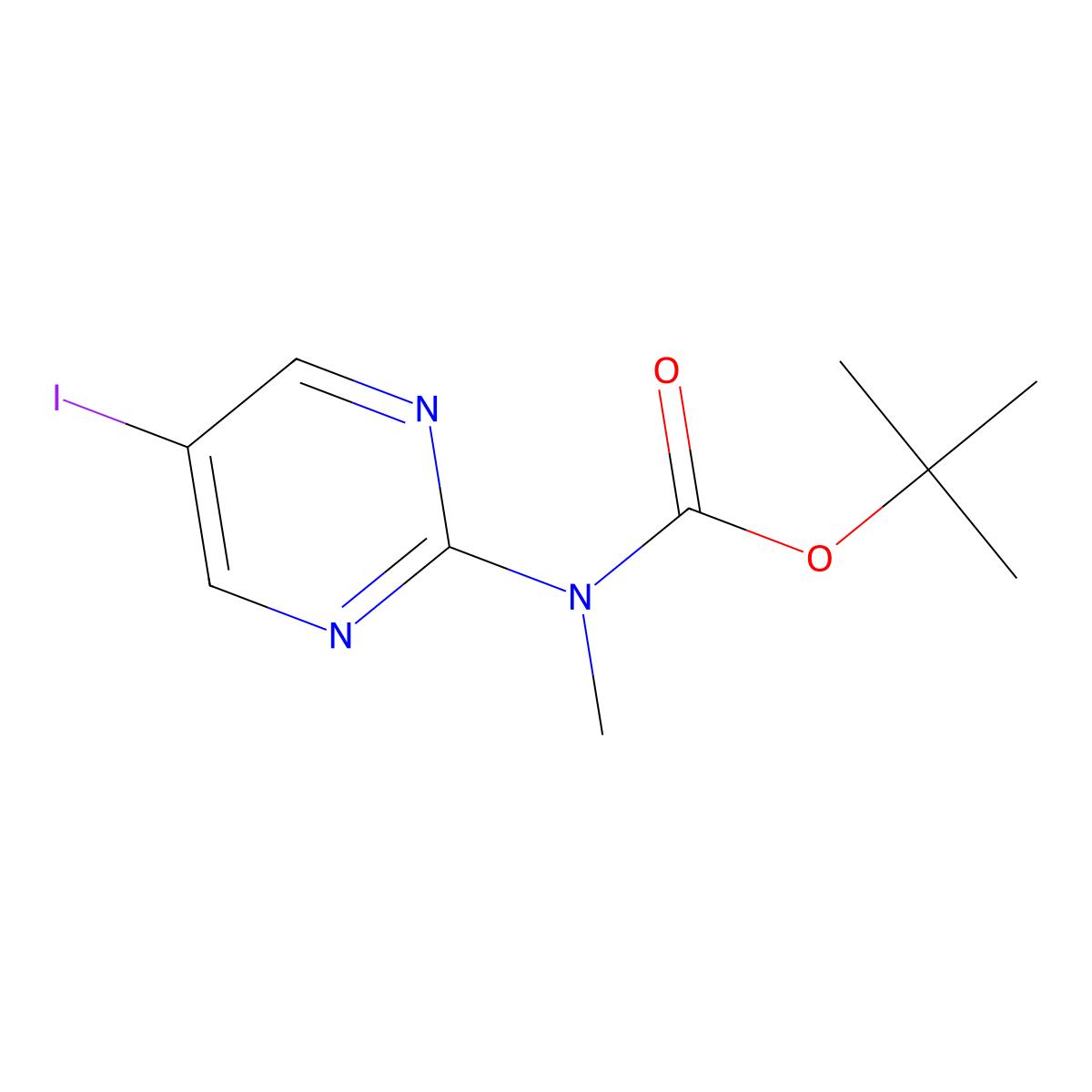Tert-butyl (5-iodopyrimidin-2-yl)(methyl)carbamate molecular structure, CAS 1578264-18-2