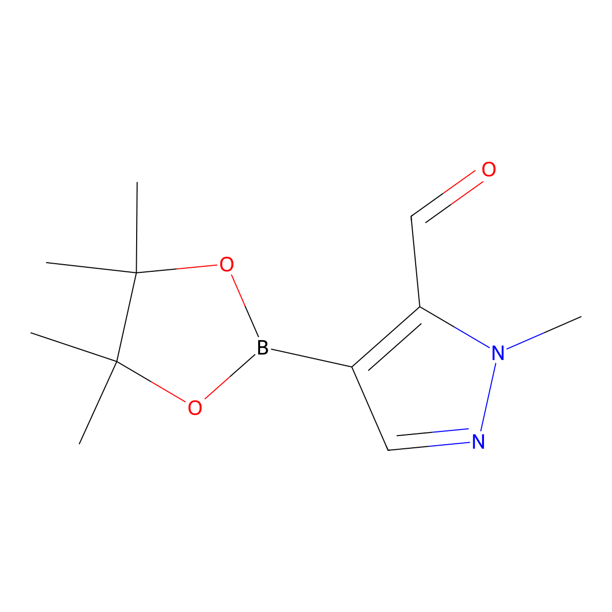 1-methyl-4-(4,4,5,5-tetramethyl-1,3,2-dioxaborolan-2-yl)-1H-pyrazole-5-carbaldehyde molecular structure, CAS 1578484-85-1