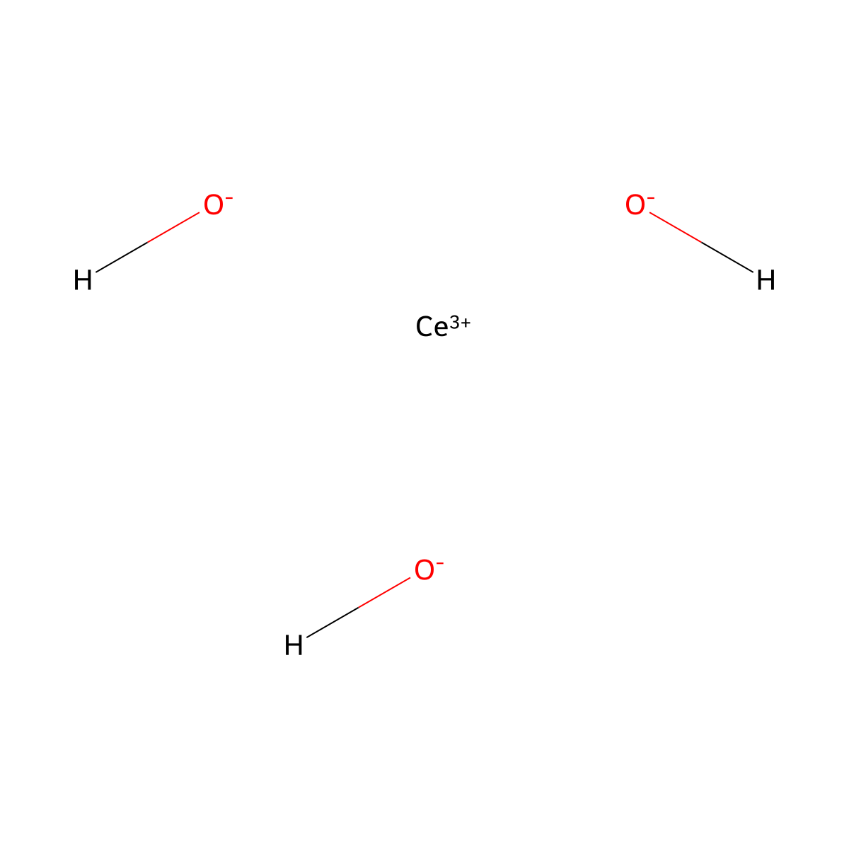 Cerium hydroxide (Ce(OH)3) molecular structure, CAS 15785-09-8
