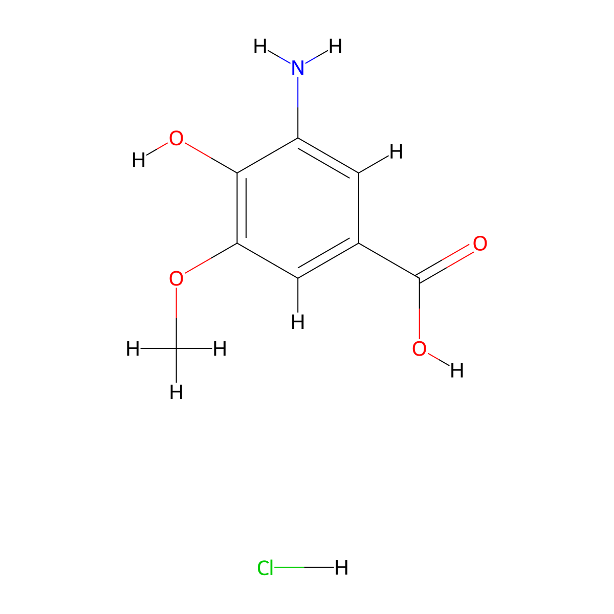 3-Amino-4-hydroxy-5-methoxybenzoic acid hydrochloride molecular structure, CAS 15785-53-2