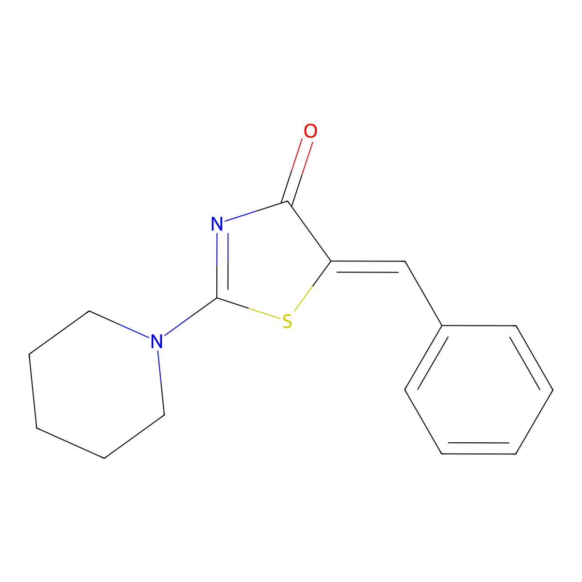 4(5H)-Thiazolone, 5-(phenylmethylene)-2-(1-piperidinyl)- molecular structure, CAS 15788-42-8